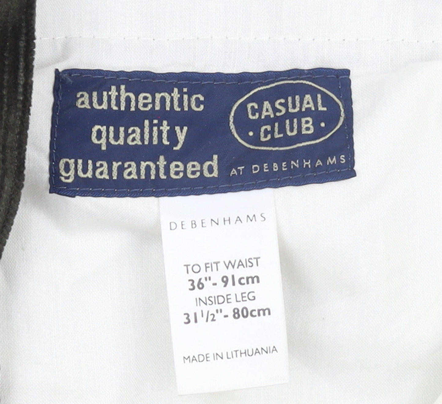 Debenhams Men Brown Corduroy Pleated Trousers 36W 31L Casual Club
