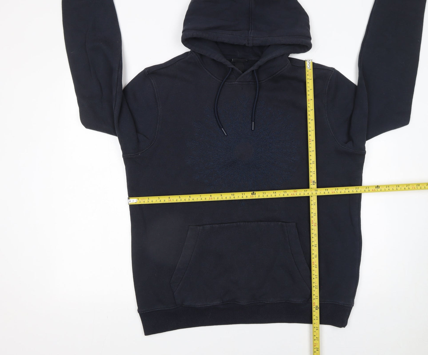 H&M Women's Black Pullover Hoodie Size 12 Cotton Blend Embroidered