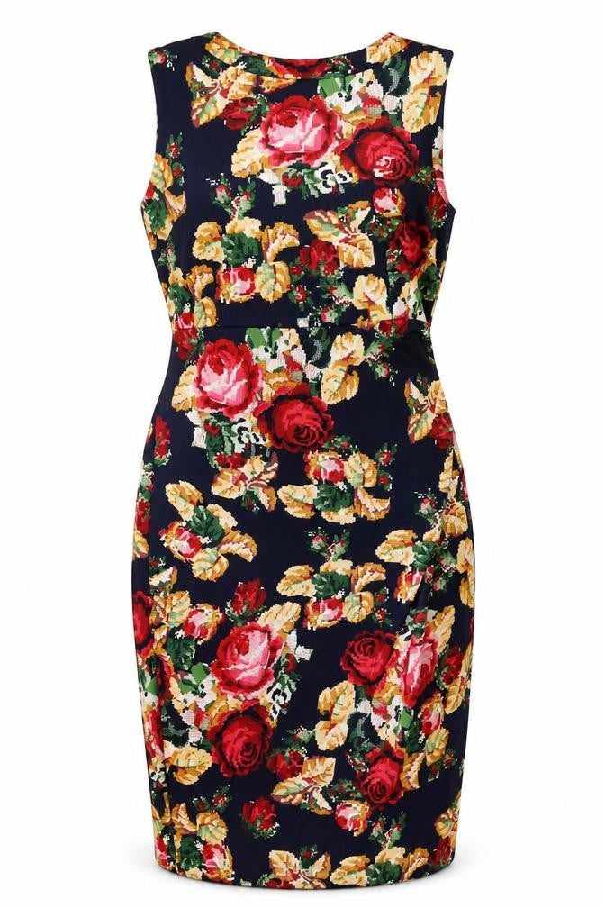Vesper Women's Multicoloured Floral Bodycon Knee Length Dress Size 14