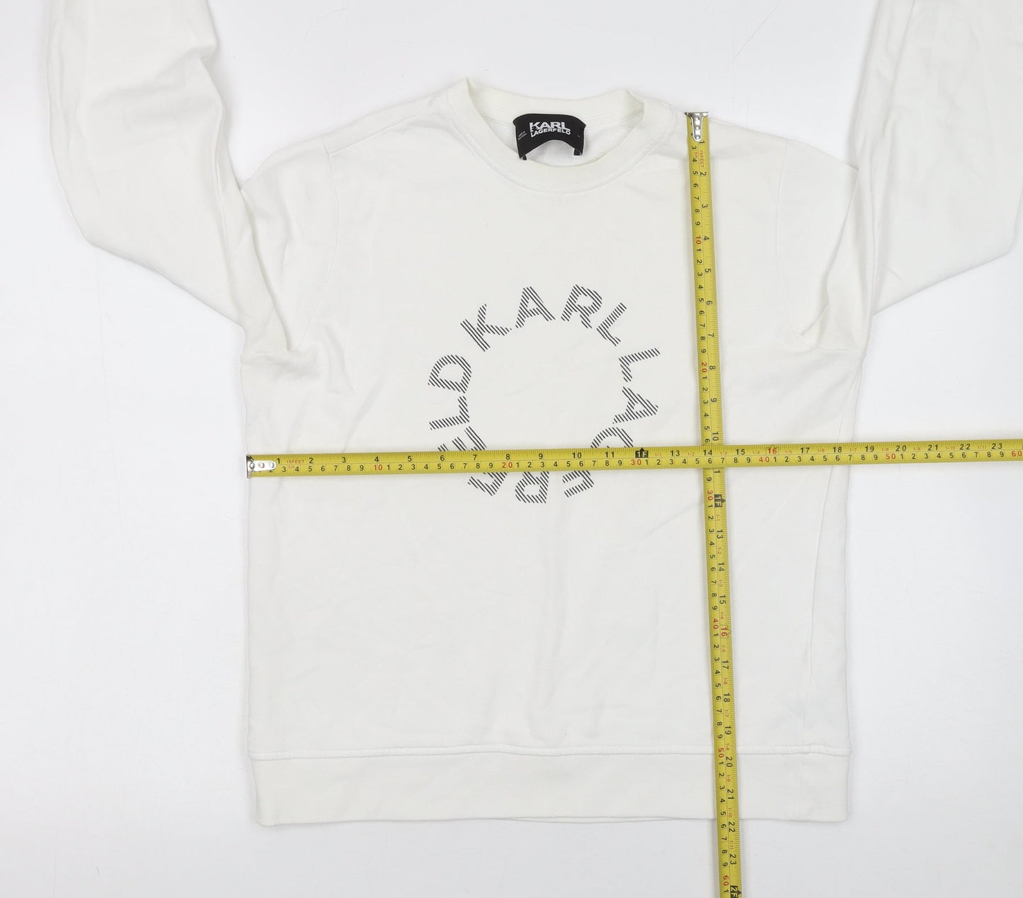 Karl Lagerfeld Women White Medium Crew Neck Logo Sweatshirt