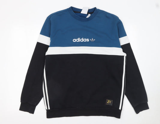 Adidas Men Blue Colour Block Pullover Sweatshirt M Regular Fit