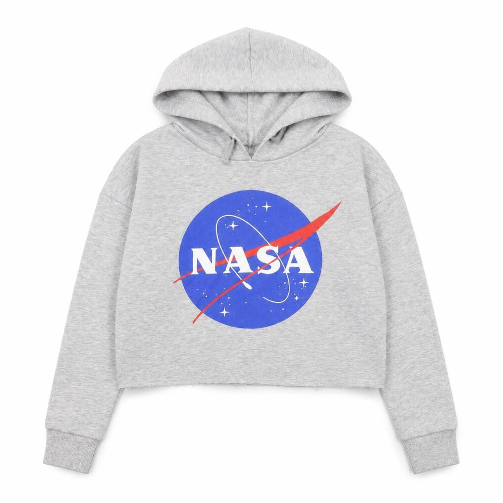 Front view of New Look 915 girls’ grey nasa cropped hoodie age 10-11 years pullover