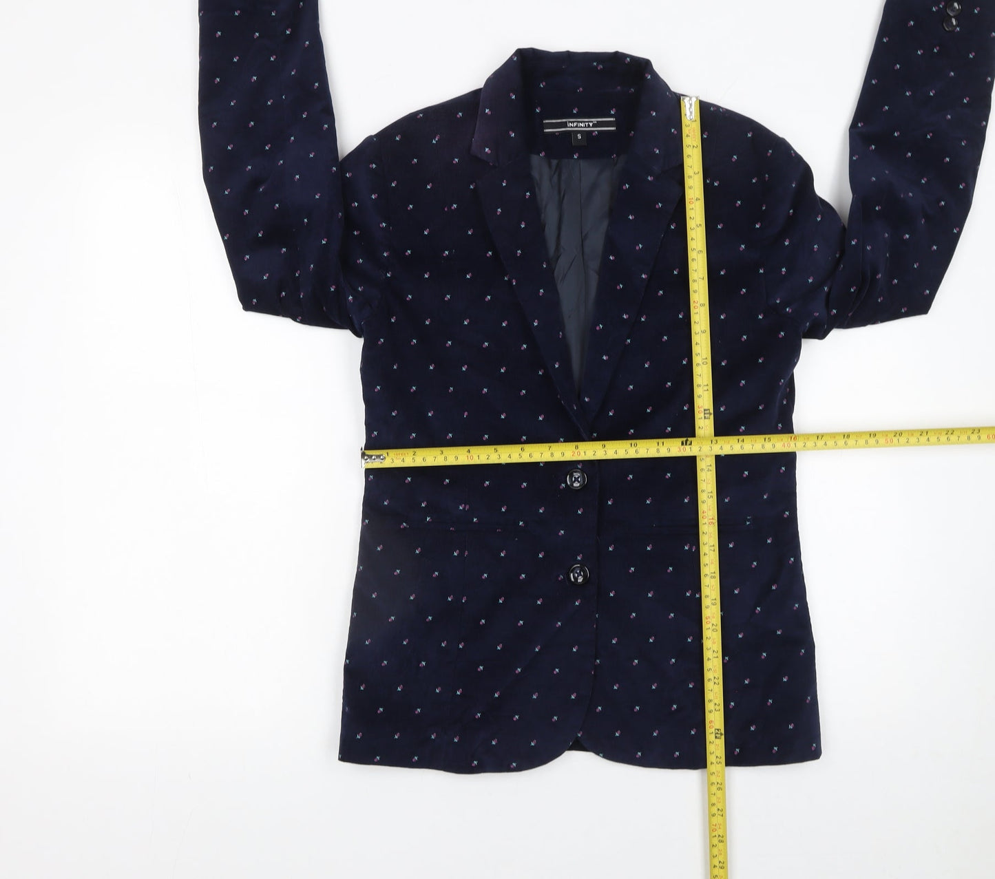 Infinity Women's Navy Floral Corduroy Single-Breasted Blazer Size S