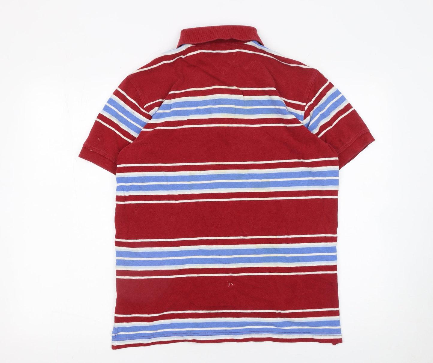 Tommy Hilfiger Men's Red Striped Cotton Polo Shirt M Regular Fit
