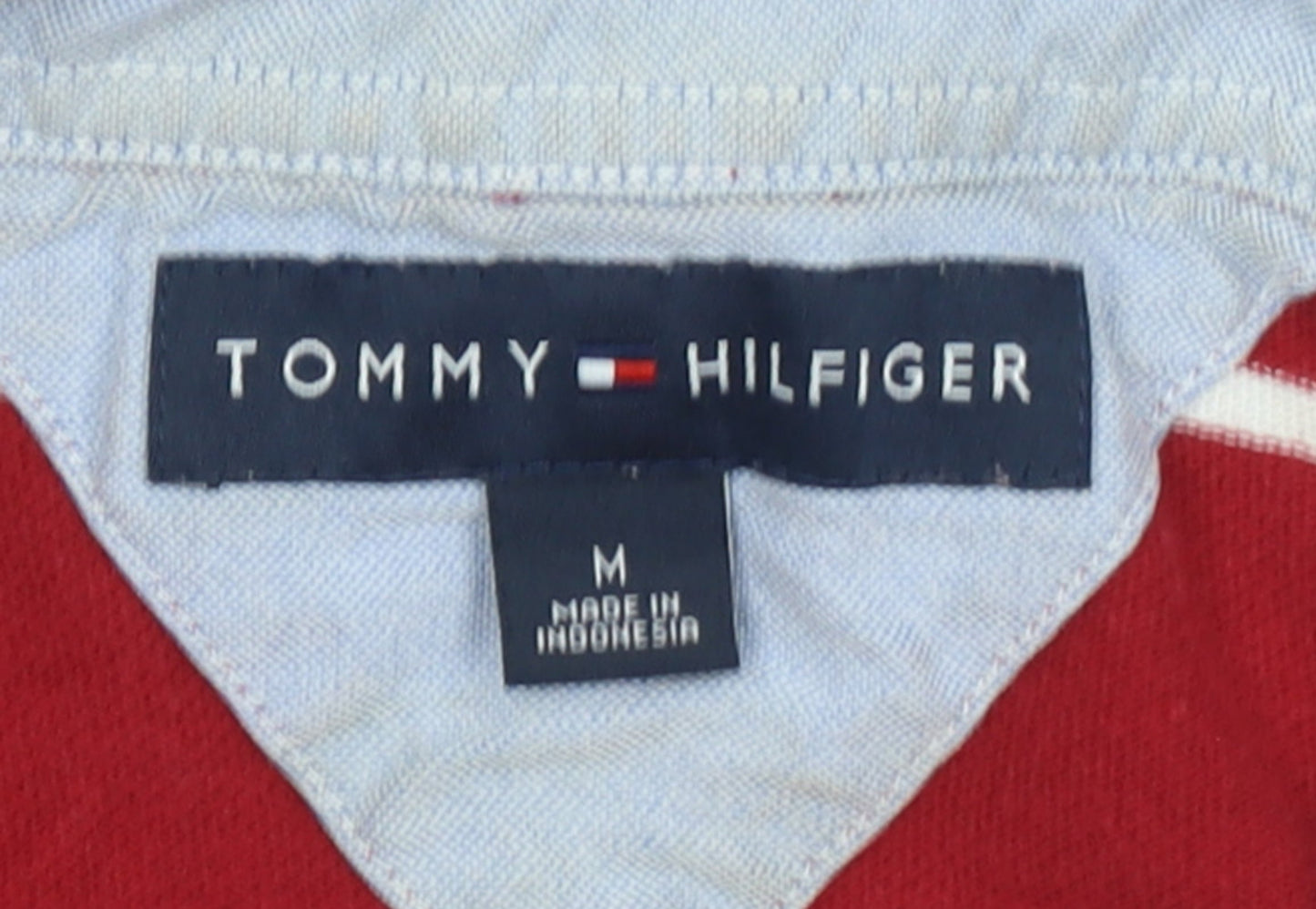 Tommy Hilfiger Men's Red Striped Cotton Polo Shirt M Regular Fit