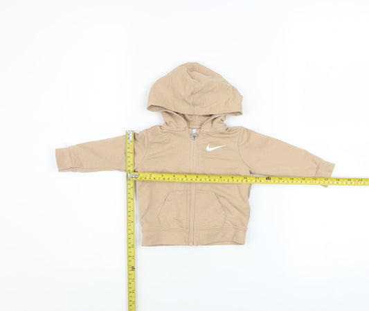 Nike Unisex Baby Beige Hooded Zip-Up Basic Jacket 6 Months Cotton Blend