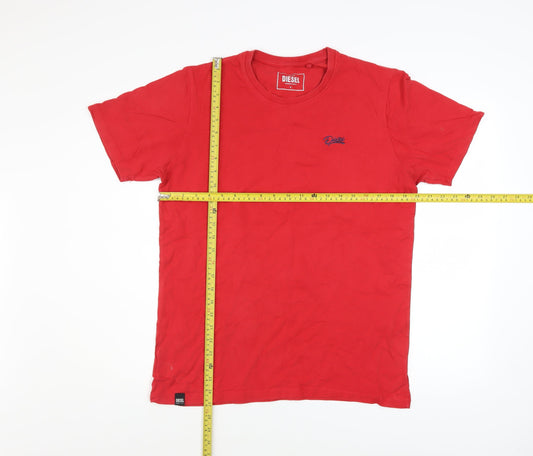 Diesel Men’s Red Cotton Crew Neck Short Sleeve T-Shirt L