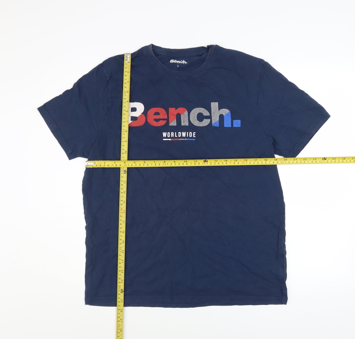 Bench Men Blue Logo Graphic Cotton Crew Neck T-Shirt Size L