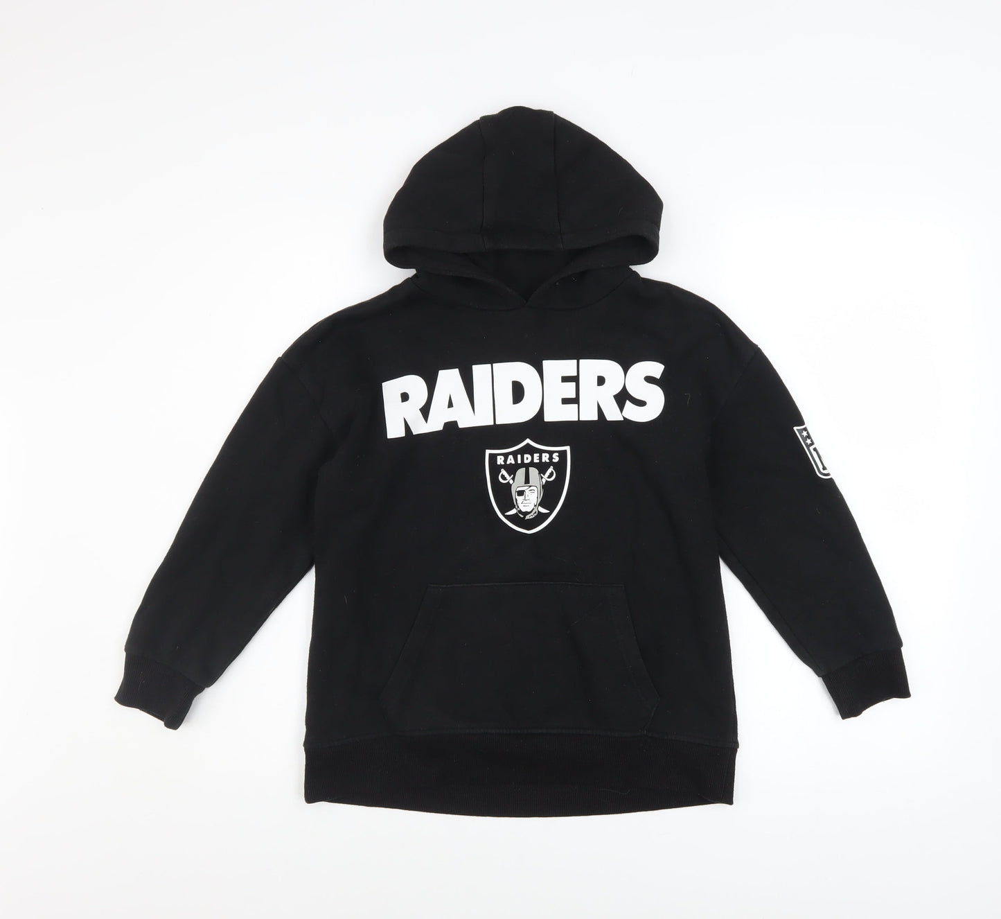 NFL Team Apparel Boys Black Raiders Pullover Fleece Hoodie 9-10 Years