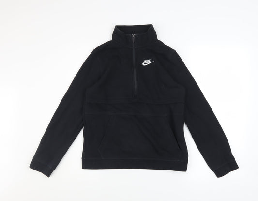 Nike Boys Black L 1/2 Zip Pullover Sweatshirt Cotton Blend Logo Top