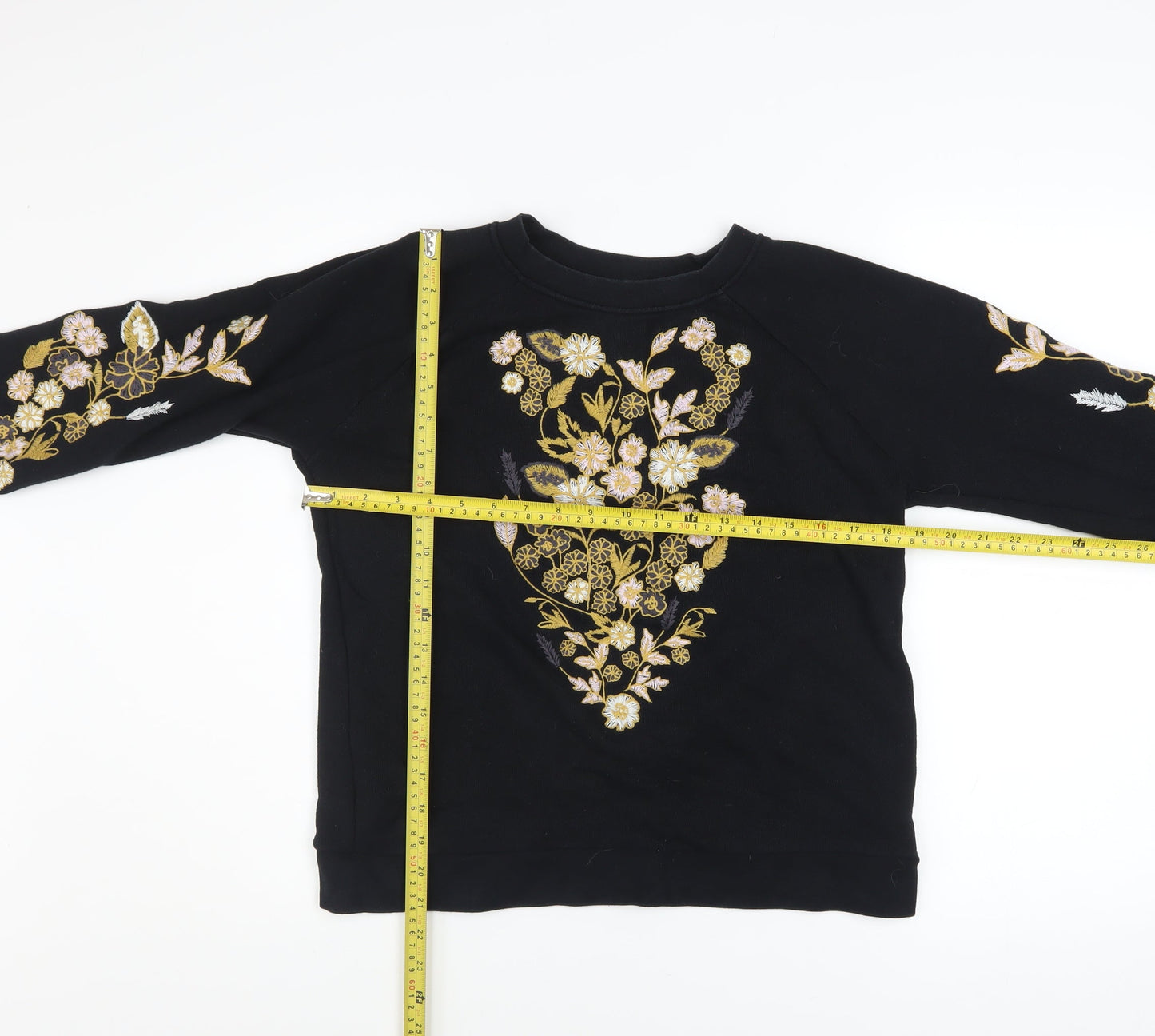 Whistles Women Black Embroidered Floral Cotton Pullover Sweatshirt S