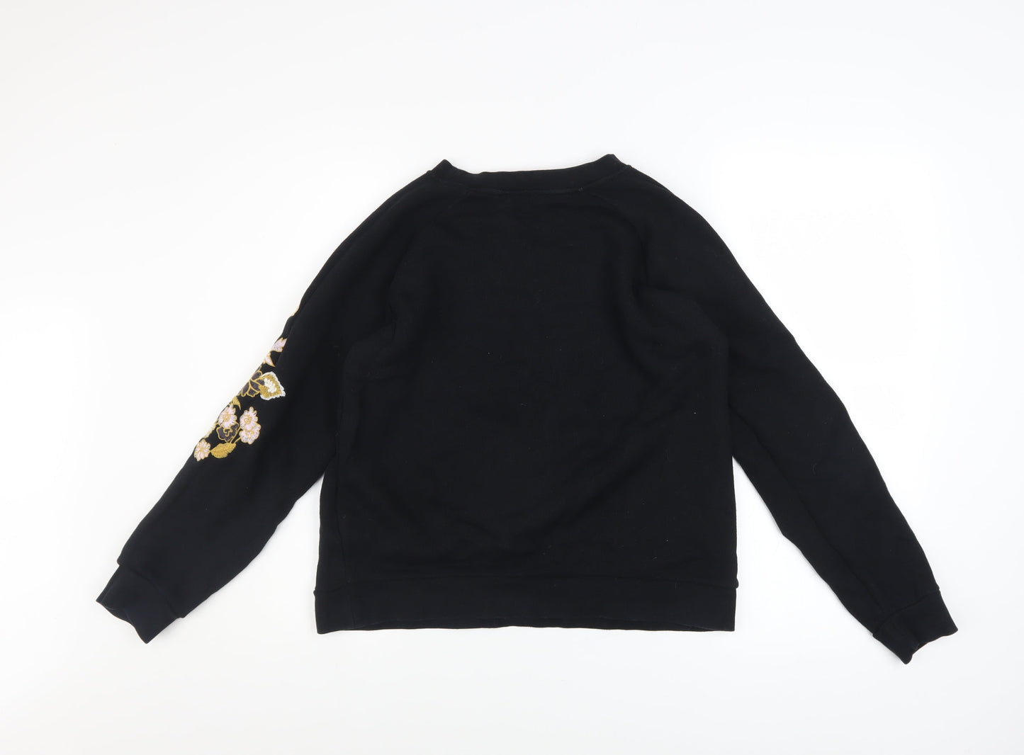 Whistles Women Black Embroidered Floral Cotton Pullover Sweatshirt S