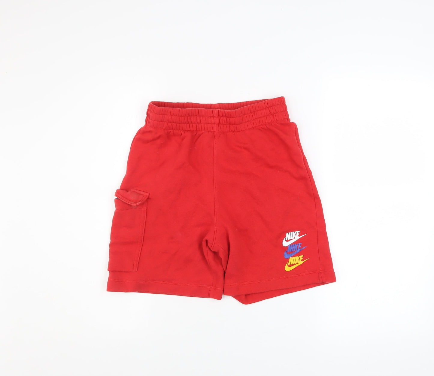 Nike Boys Red Athletic Fleece Shorts L 147-158cm Elastic Waist Sportswear