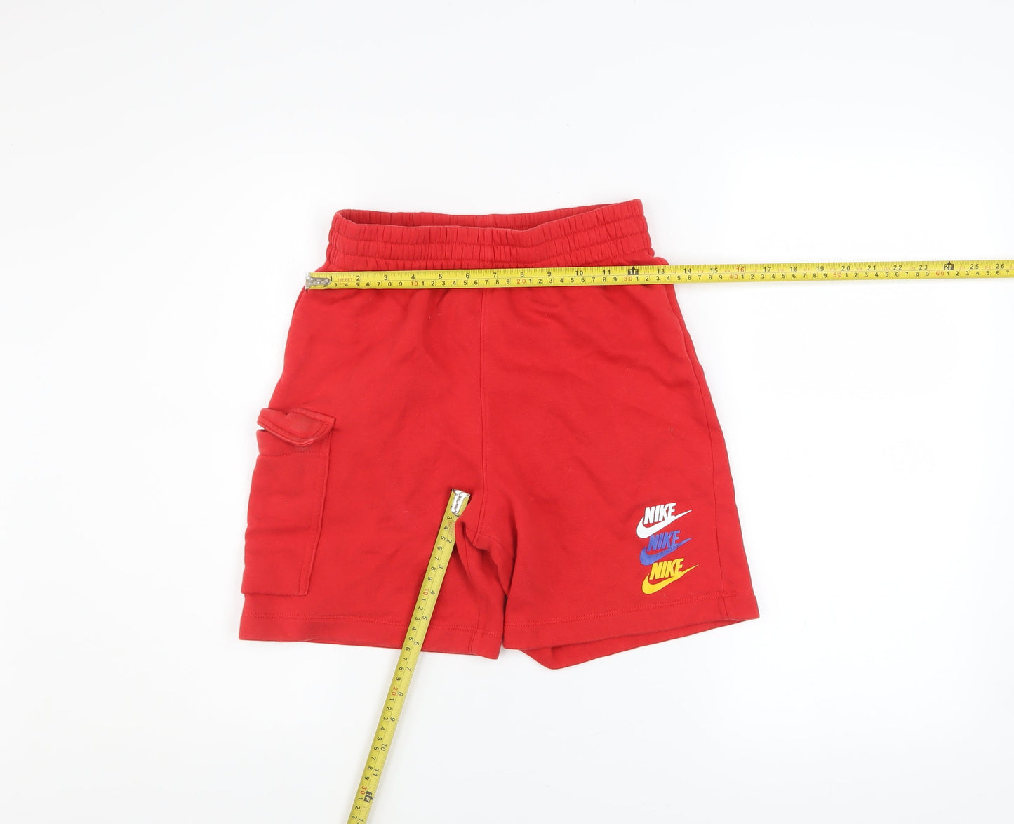 Nike Boys Red Athletic Fleece Shorts L 147-158cm Elastic Waist Sportswear