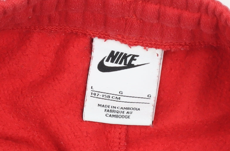 Nike Boys Red Athletic Fleece Shorts L 147-158cm Elastic Waist Sportswear