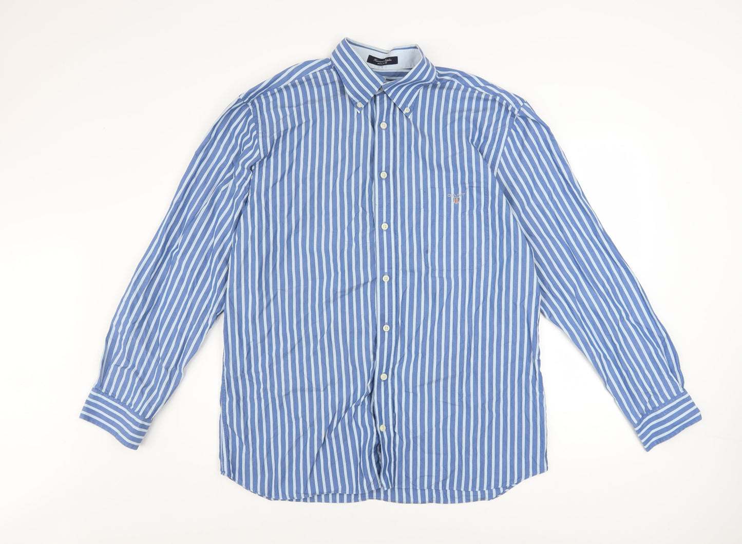 GANT Men's Blue Striped Long Sleeve Button-Up Cotton Shirt Size L
