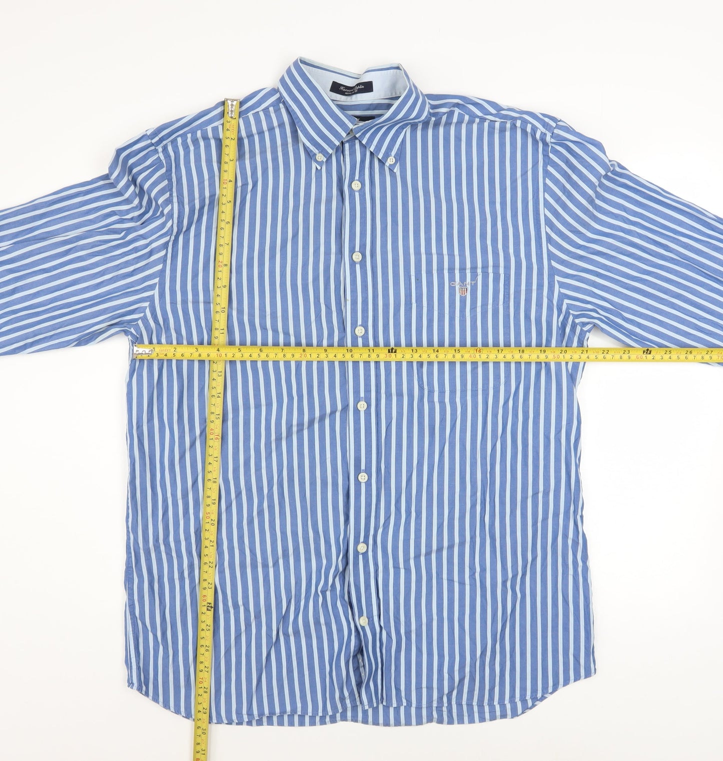 GANT Men's Blue Striped Long Sleeve Button-Up Cotton Shirt Size L