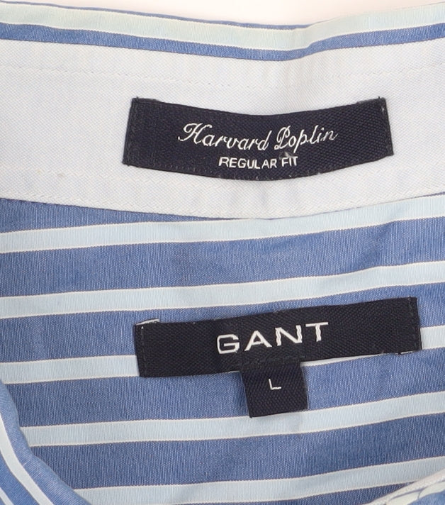 GANT Men's Blue Striped Long Sleeve Button-Up Cotton Shirt Size L