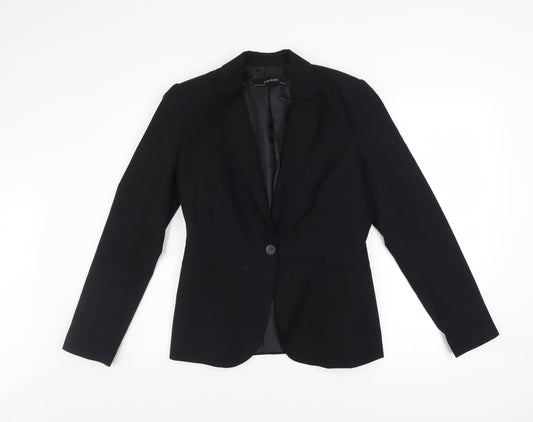 Zara Women Black Single-Breasted Blazer Size 10 Slim Fit