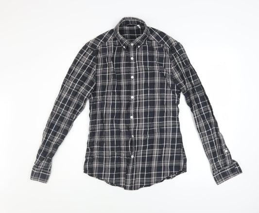 ASOS Design Men's Black Check Button-Up Shirt XS Long Sleeve