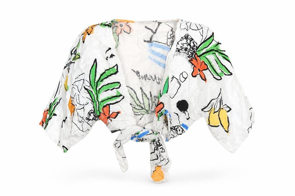 Bershka Womens Multicoloured XS Cropped Viscose Tie Front Blouse