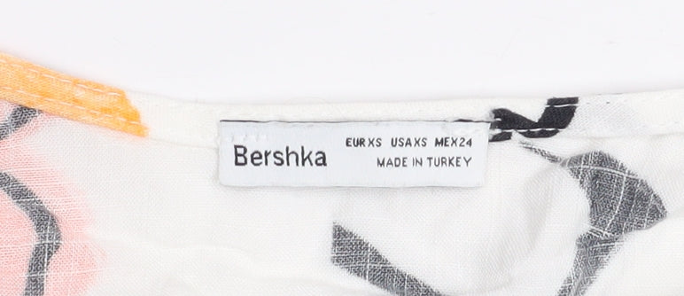 Bershka Womens Multicoloured XS Cropped Viscose Tie Front Blouse