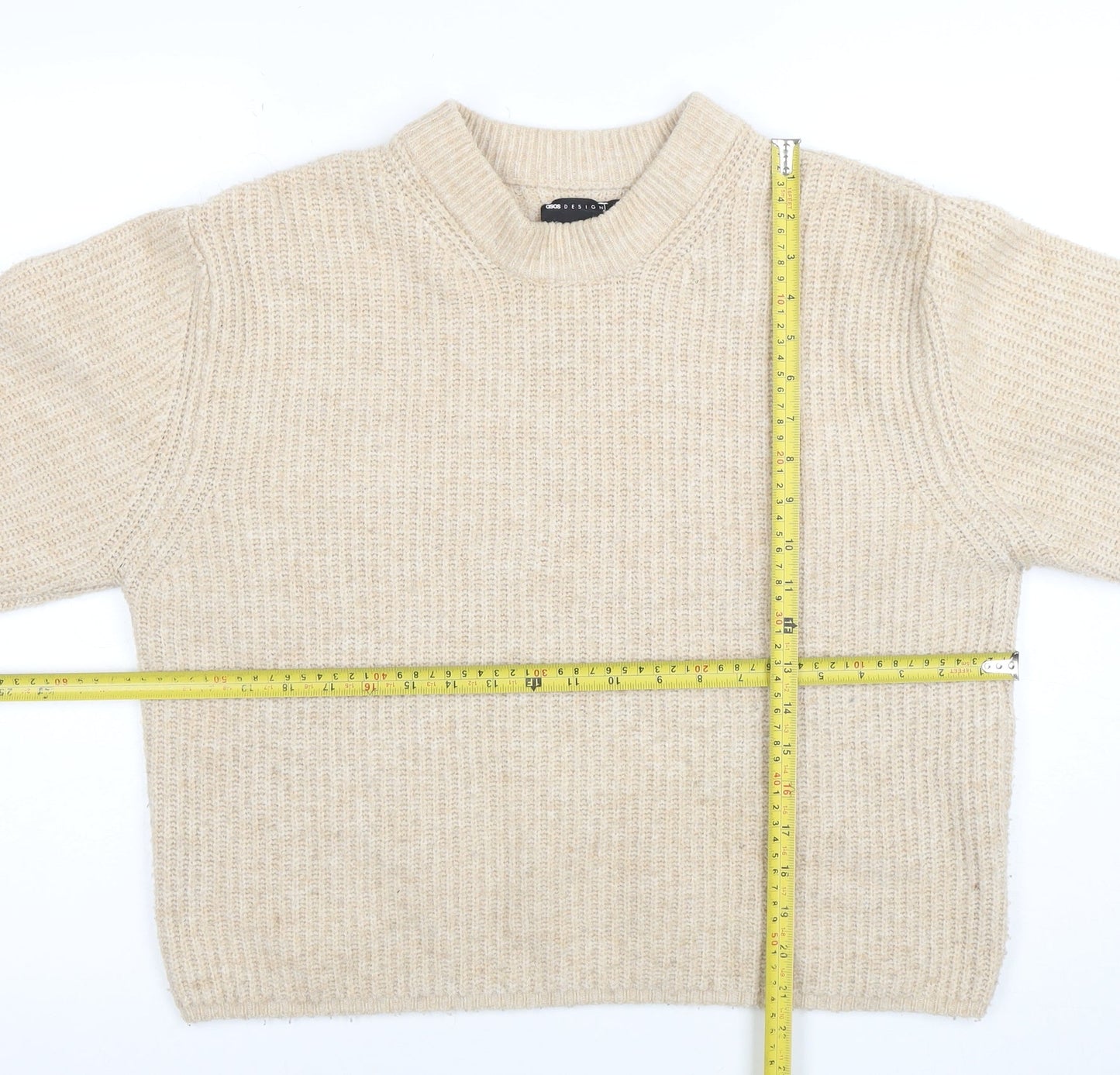 ASOS DESIGN Women Beige Size 8 Mock Neck Chunky Knit Jumper