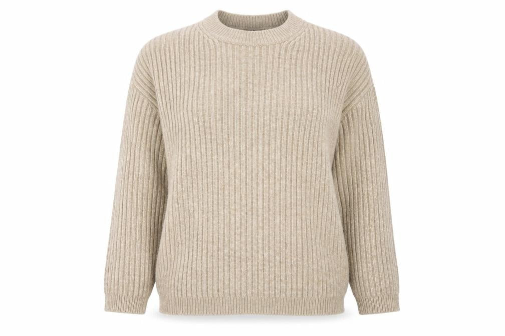 Marks and Spencer Women’s Beige Ribbed Knit Crew Neck Jumper Size M