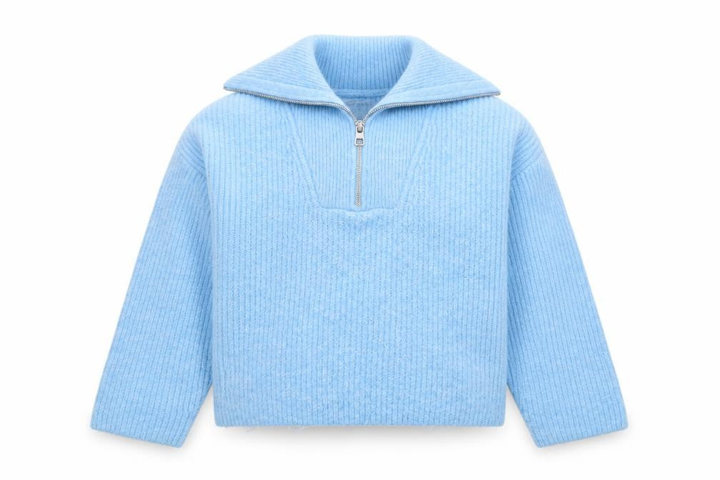 Zara Girls Blue Half Zip Wool Blend Jumper Size 9-10 Years
