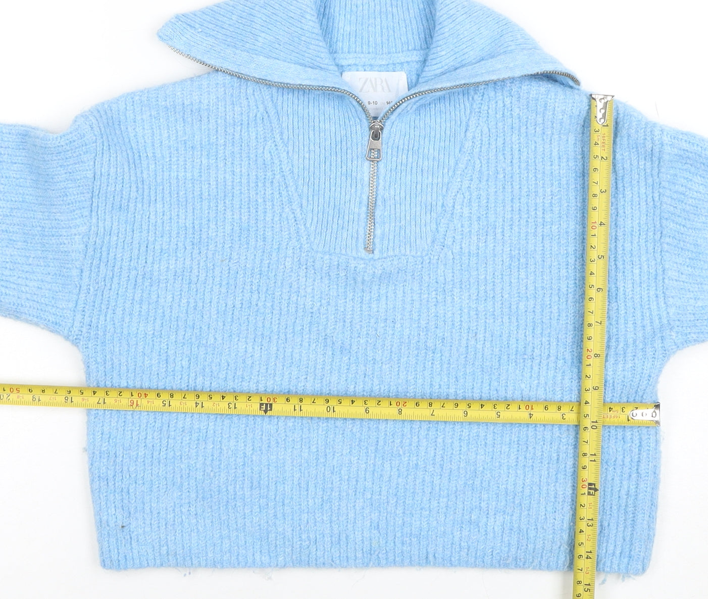 Zara Girls Blue Half Zip Wool Blend Jumper Size 9-10 Years