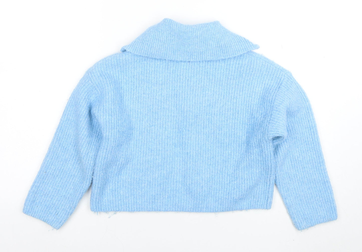 Zara Girls Blue Half Zip Wool Blend Jumper Size 9-10 Years