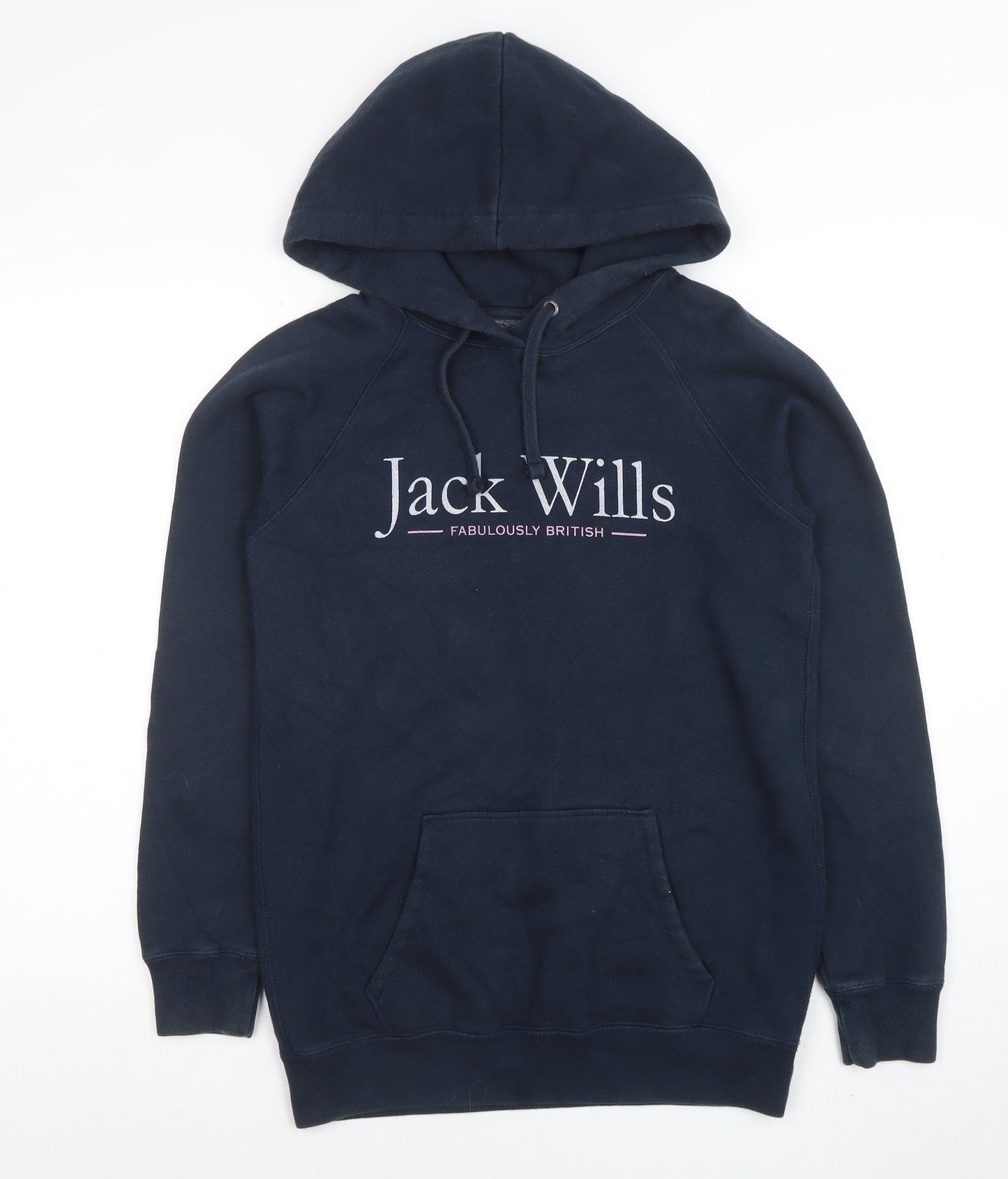 Jack Wills Women Navy Pullover Hoodie UK 8 Logo Print Cotton Blend