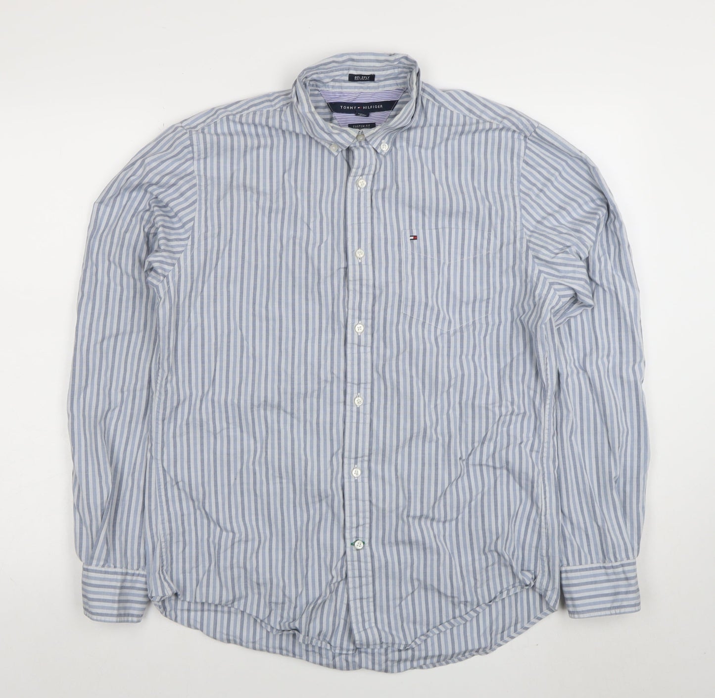 Tommy Hilfiger Men's Blue Striped Button-Down Shirt M Custom Fit