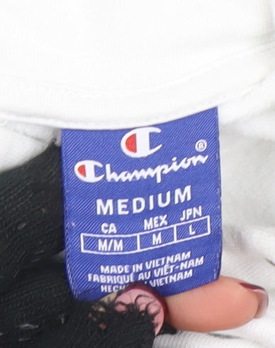Champion Women's White Hoodie Medium Cotton Pullover