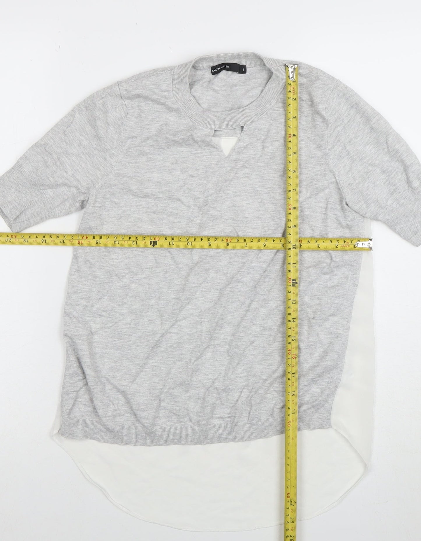 Karen Millen Women’s Grey Viscose Tunic Blouse Size L Short Sleeve