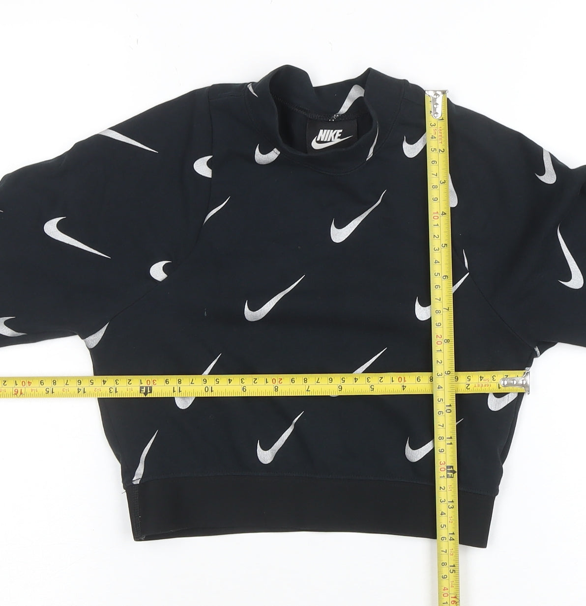 Nike Women Black XS Cropped Long Sleeve Crew Neck T-Shirt