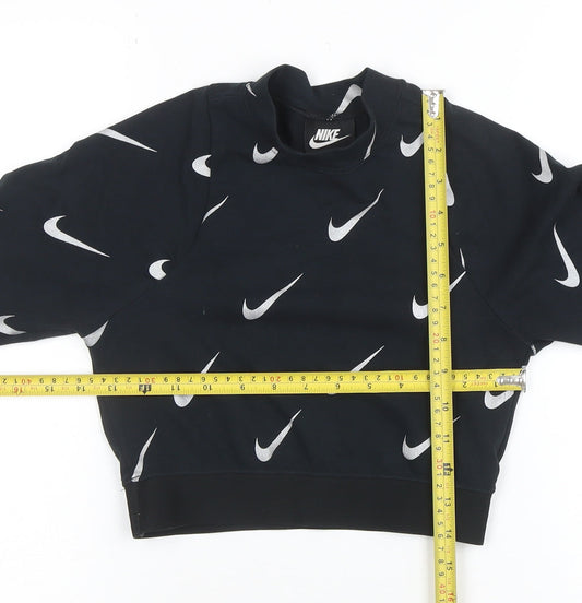 Nike Women Black XS Cropped Long Sleeve Crew Neck T-Shirt