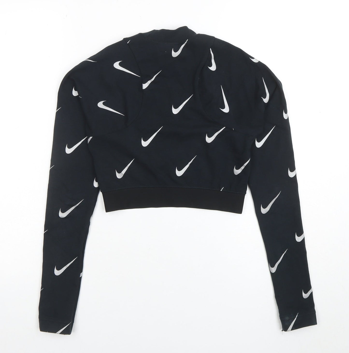 Nike Women Black XS Cropped Long Sleeve Crew Neck T-Shirt