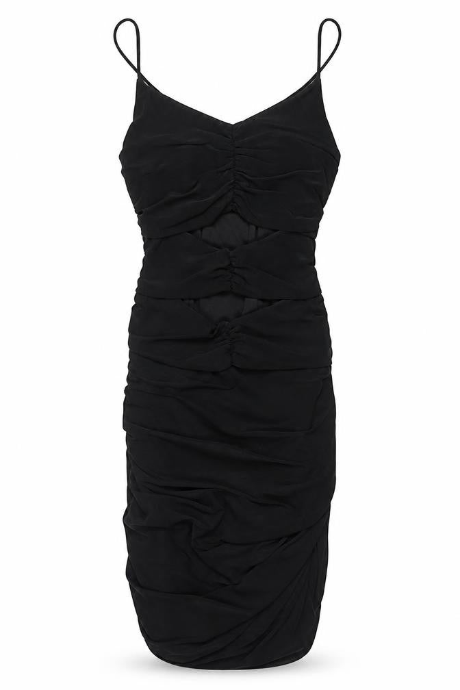 QUIZ Women's Black Ruched Bodycon Knee Length Sleeveless Dress Size 10