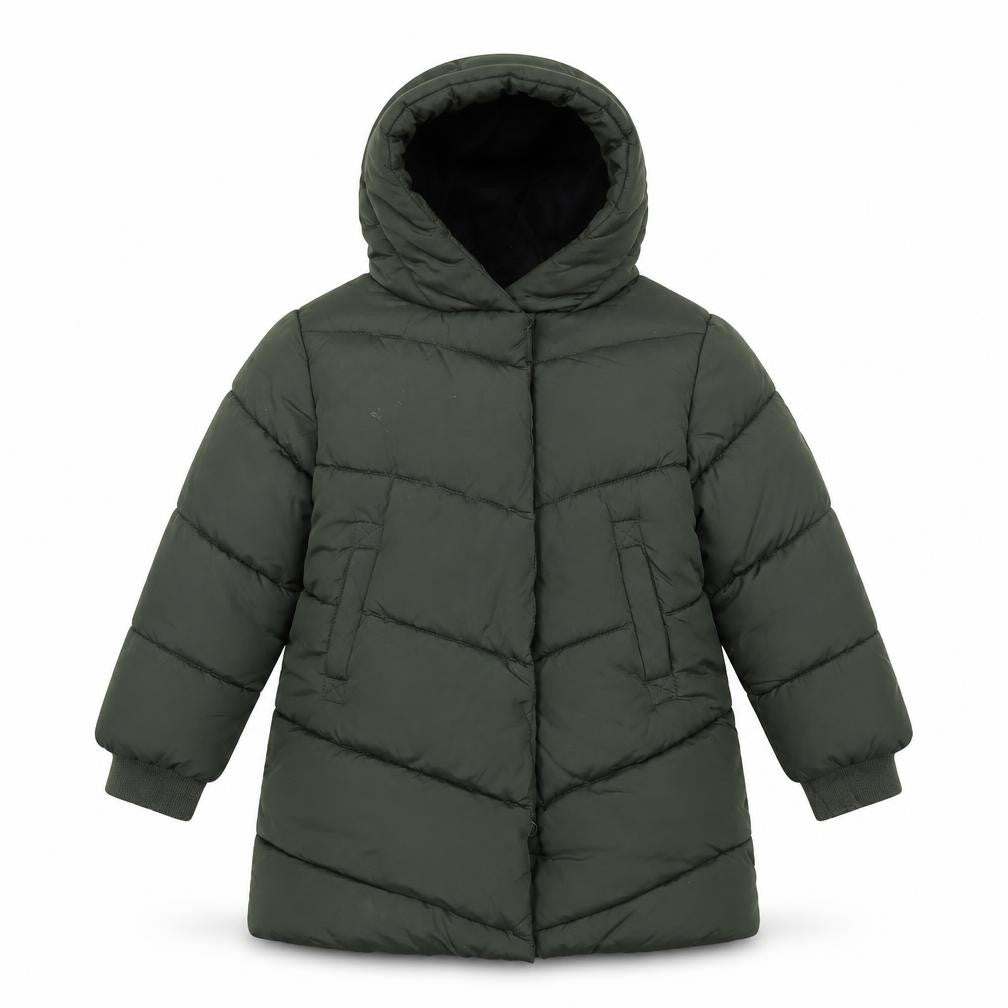 Front view of Next girls’ green hooded puffer coat 3 years mid-length winter jacket