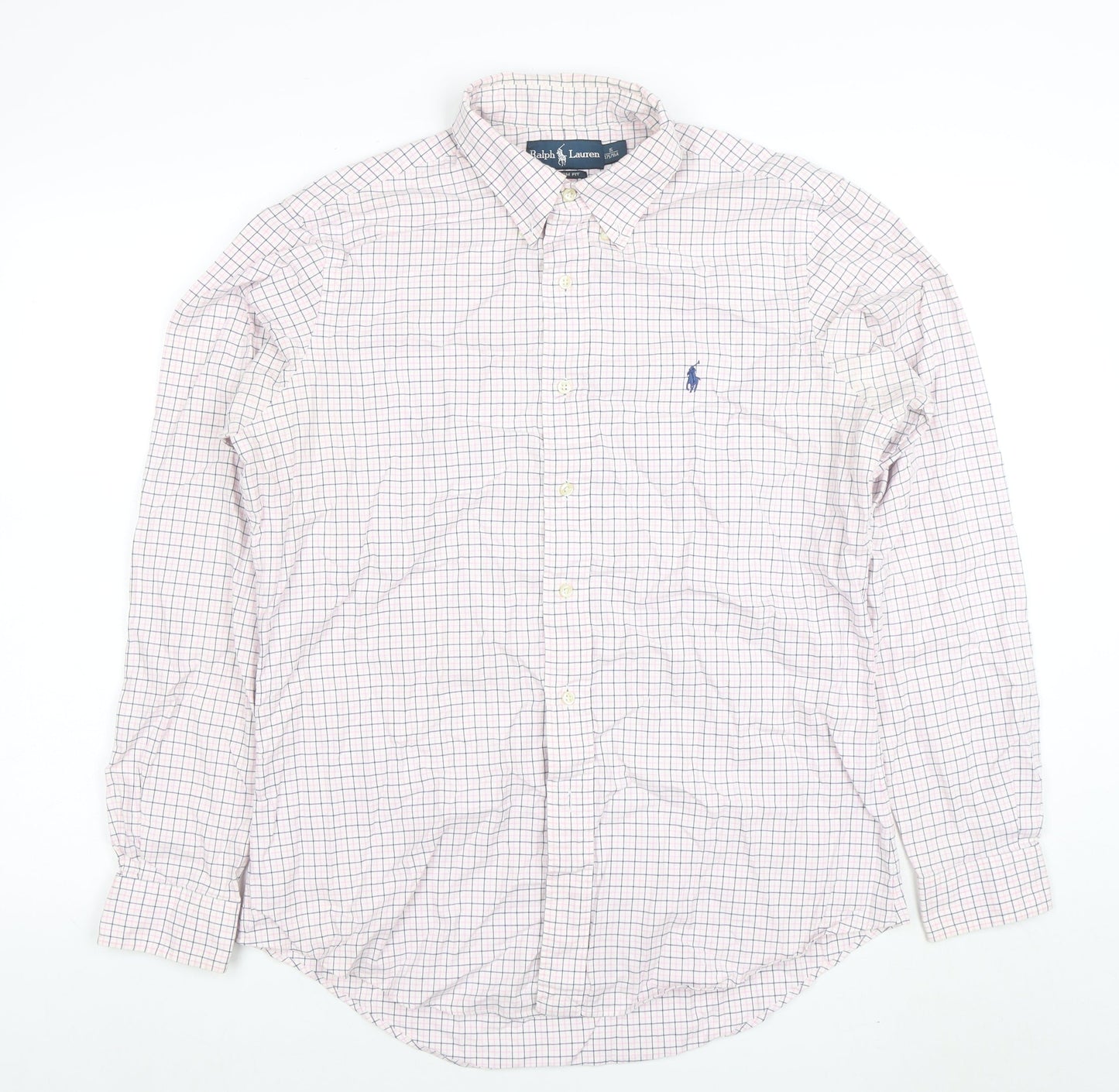Ralph Lauren Men's White Checked Button-Down Cotton Shirt Size 16
