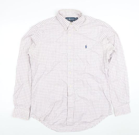 Ralph Lauren Men's White Checked Button-Down Cotton Shirt Size 16