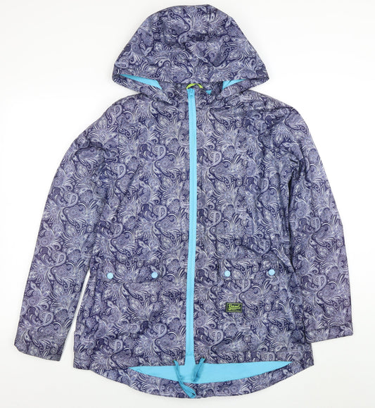 Diesel Women Blue Paisley Hooded Rain Jacket Size M