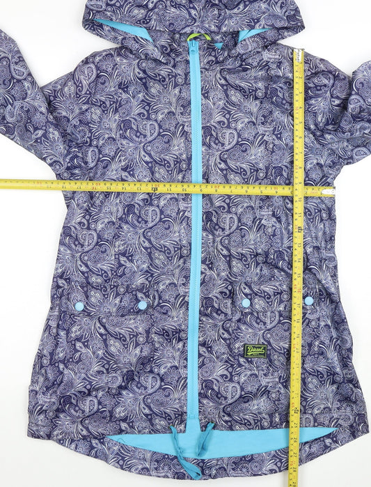 Diesel Women Blue Paisley Hooded Rain Jacket Size M