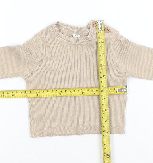 Marks and Spencer Beige Knit Baby Jumper 3-6 Months Unisex Long Sleeve
