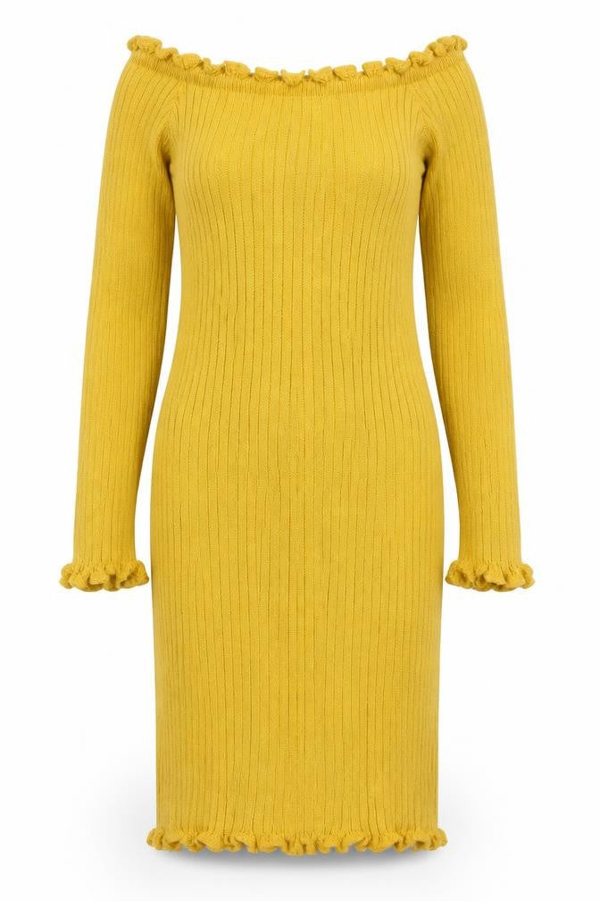 Twisted Faith Women's Yellow Off Shoulder Knit Bodycon Dress Size S
