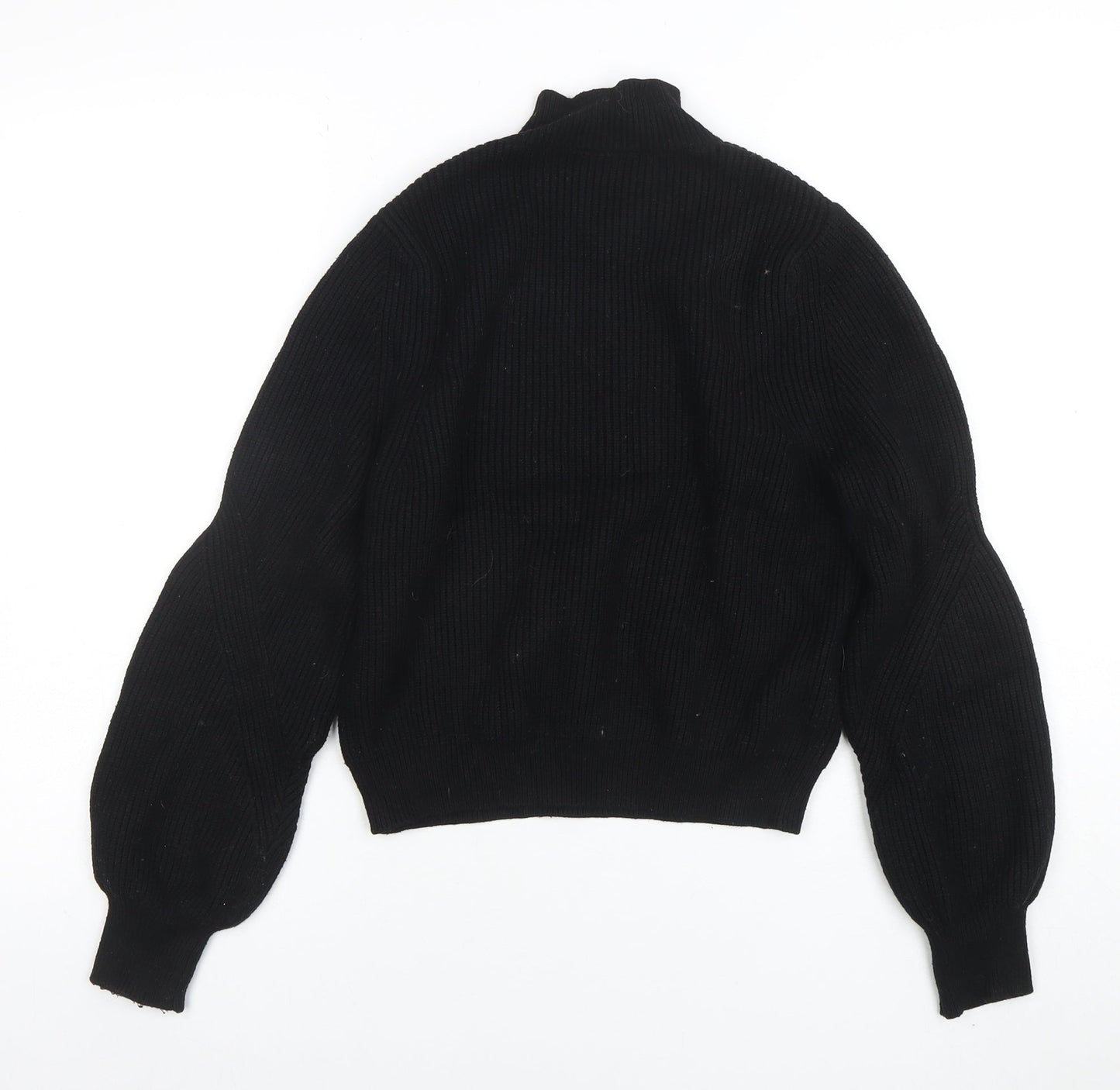 Zara Women's Black Mock Neck Ribbed Knit Jumper Size 12