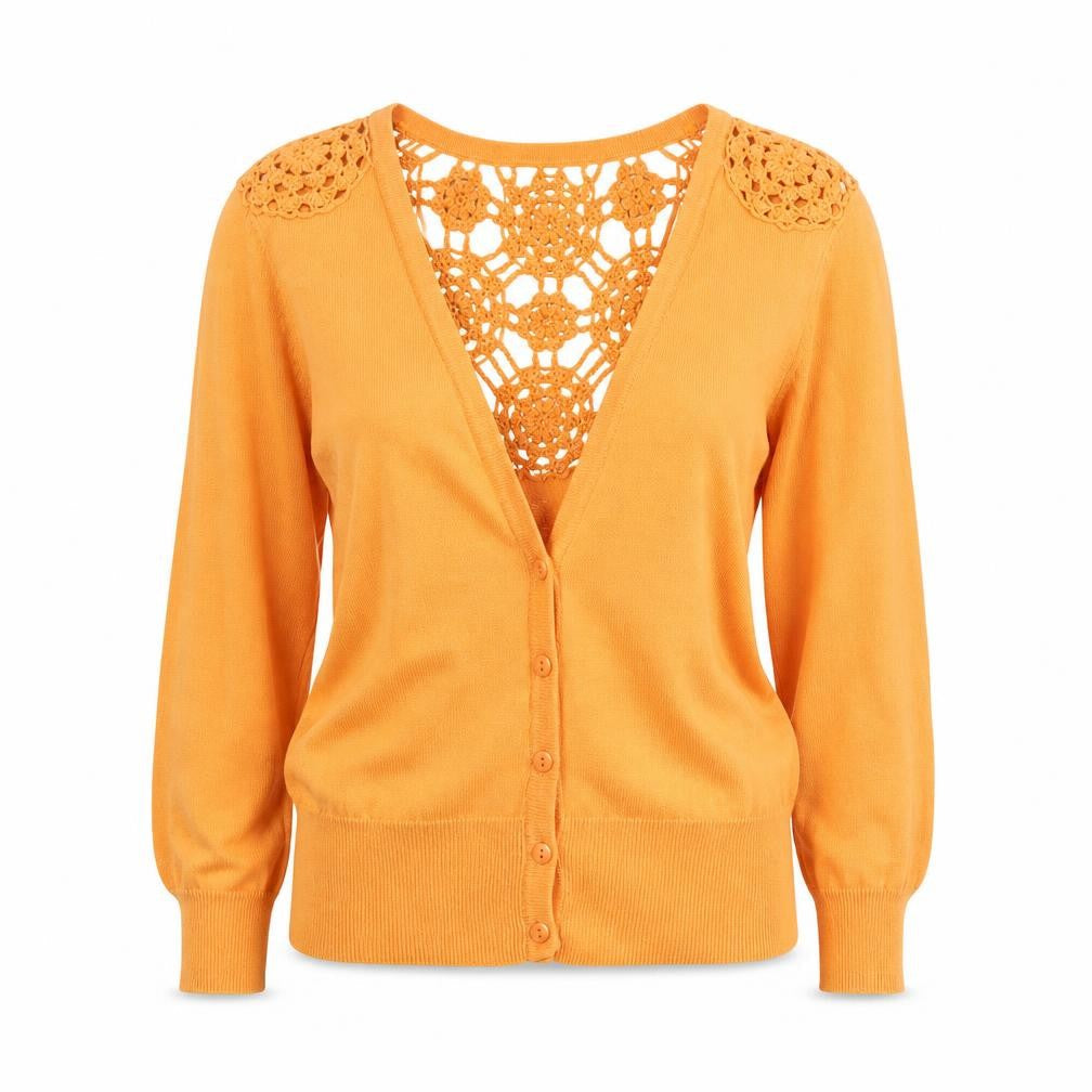 Peacocks Women Orange Crochet Cardigan Size 10 Cotton Knit