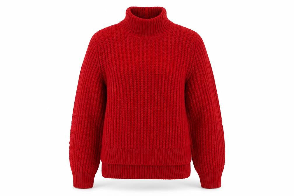 Marks and Spencer Women Red Chunky Roll Neck Wool Blend Jumper M