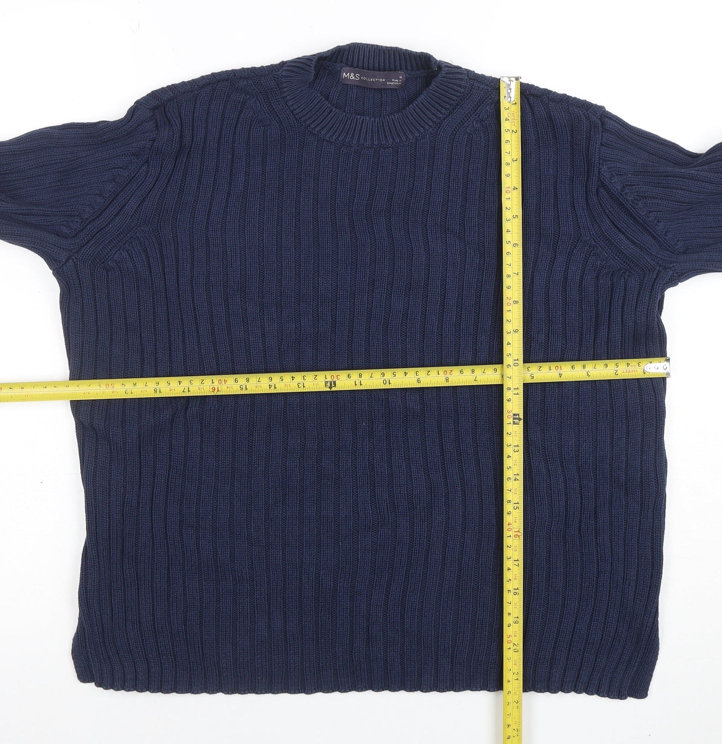 Marks and Spencer Women's Blue Ribbed Cotton Jumper Size 10